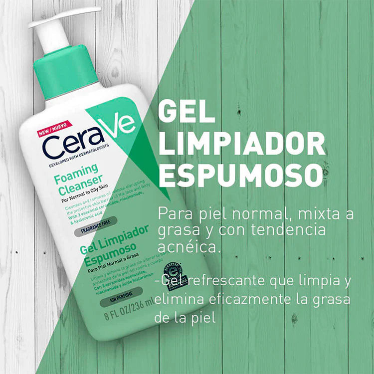CeraVe Gel Limpiador Espumoso 236ml - Piel Grasa y Acneica